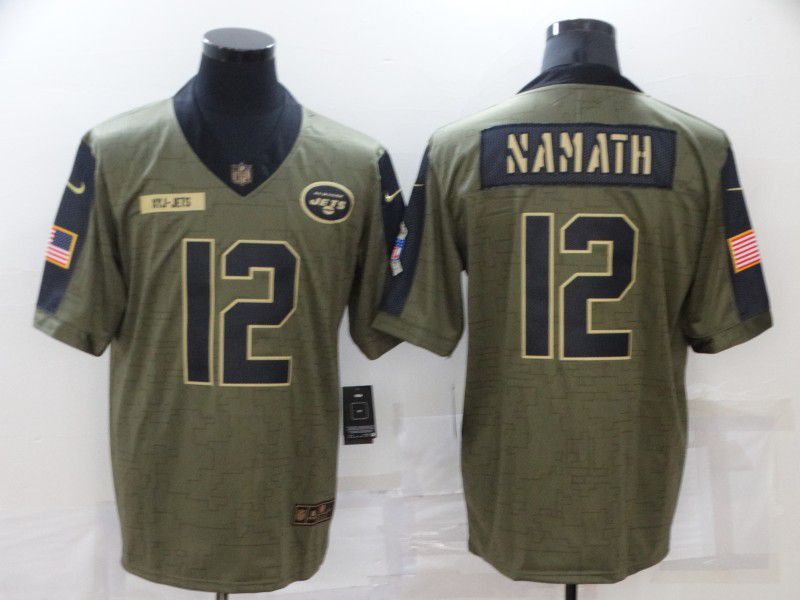 Men New York Jets 12 Namath green Nike Olive Salute To Service Limited NFL Jersey